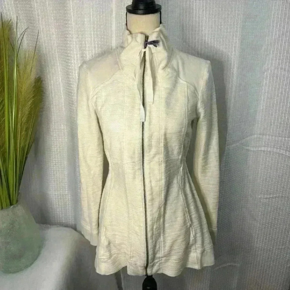 Anthropologie Saturday Sunday Quinn Jacket Full-Zip Tie Back Cream Size S - Picture 2 of 13